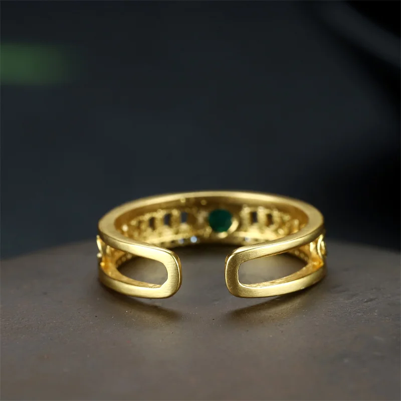 Hot Selling Natural Hand-carved Jade Refined Copper Plating 24k Inlaid Ring Fashion Jewelry Men Women  Luck Gifts