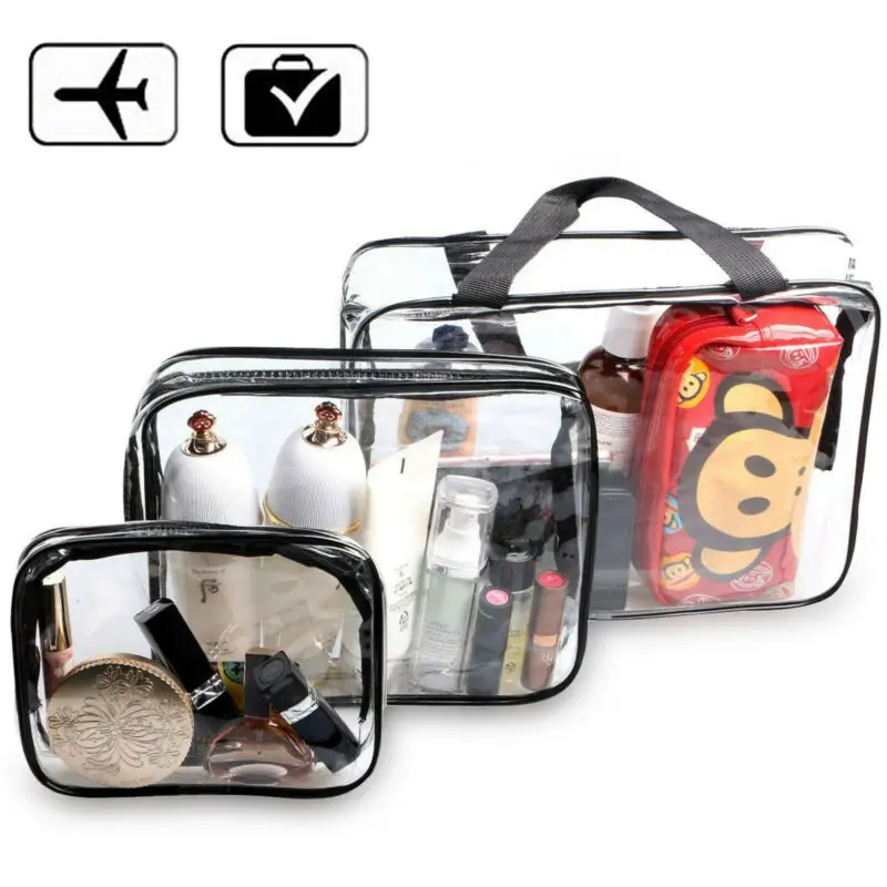 Faroot S M L Clear Transparent Storage Bag PVC Travel Cosmetic Bag Zipper Make Up Toiletry Storage Bag