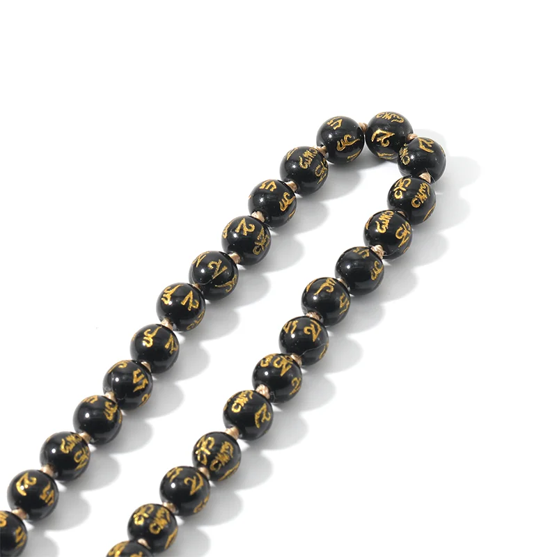 108 Six Words Mantra Obsidian Mala Beaded and Knotted Necklace Blessing Meditation Yoga Tibetan Japamala Tassel Jewelry