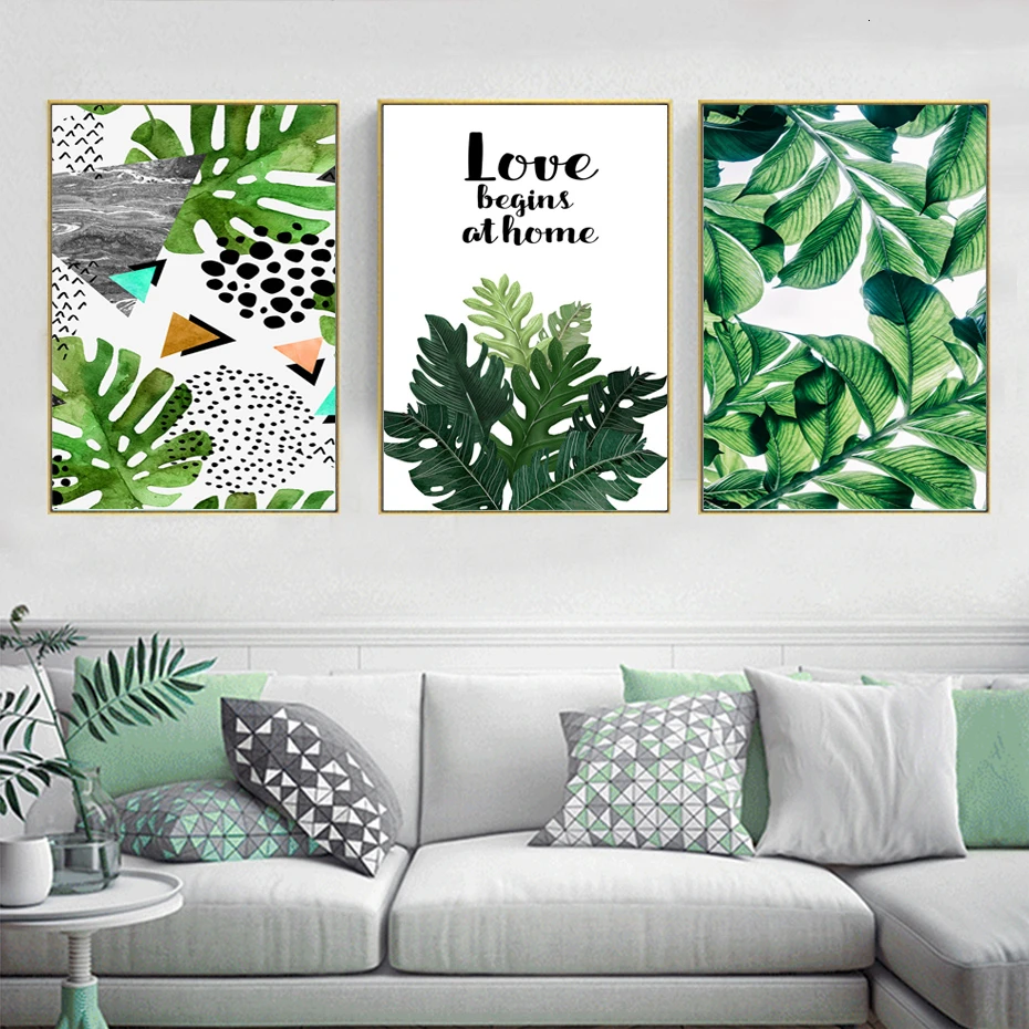 

Scandinavia Tropical Green Leaf Nature Pictures Canvas Paintings Printing Interior Posters Wall Art for Living Room Home Decor