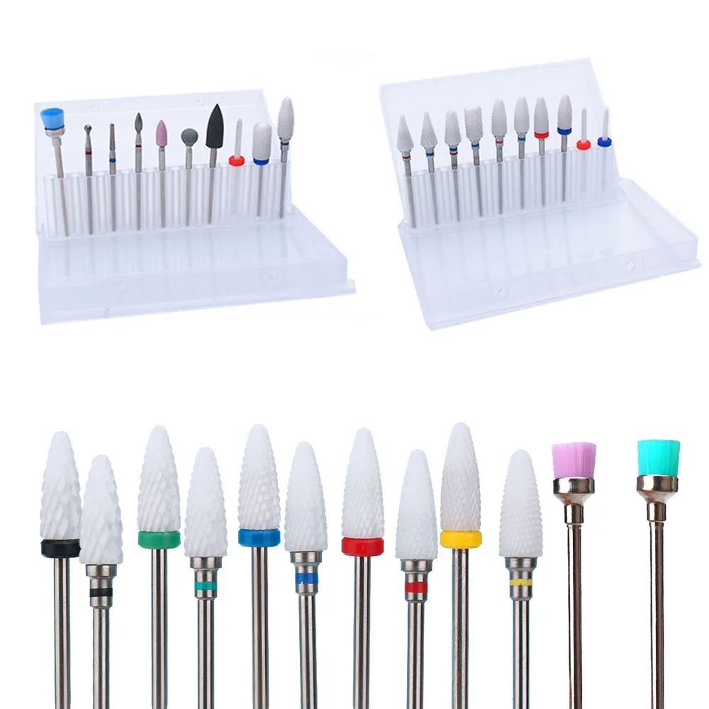 10 Pack Nail Drill Bit Milling Cutters Rotary Nail Files Polishing Ceramics Electric Manicure Cutters Mill Accessory Tool Kits