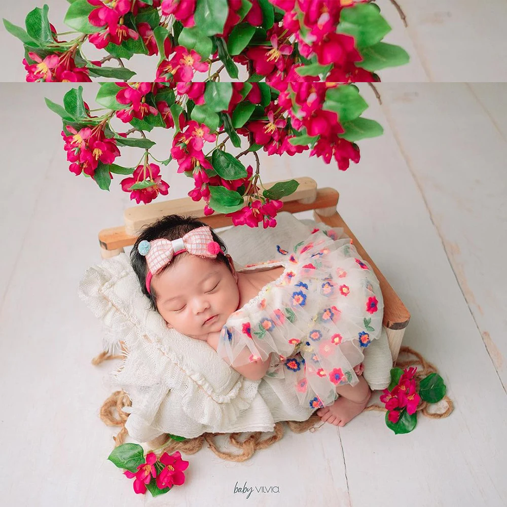 Baby Shower Gift Photography Props Girl Lace Romper Headband Set Newborn Photo Prop Girls First Photoshooting Flower Outfit