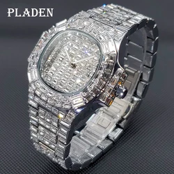 Hip Hop Full Diamond Men's Watches Luxury Iced Out Quartz Wtach Bling Silver Stainless Steel Waterproof Male Clock Dropshipping