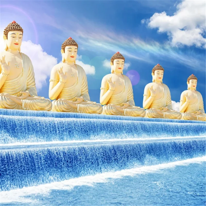 

wellyuCustomized large mural HD Shakyamuni Buddha background wall TV wall blue living room bedroom background wallpaper