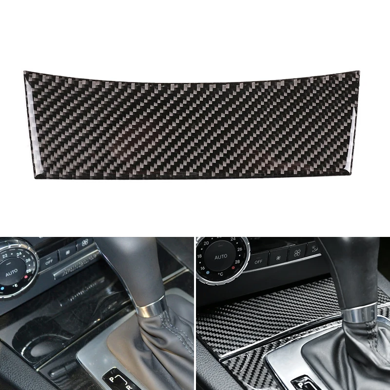 Car Carbon Fiber Center Gear Shift Panel Frame Cigarette Lighter Cover Strips Trim For Mercedes Benz C Class W204 2007 - 2013