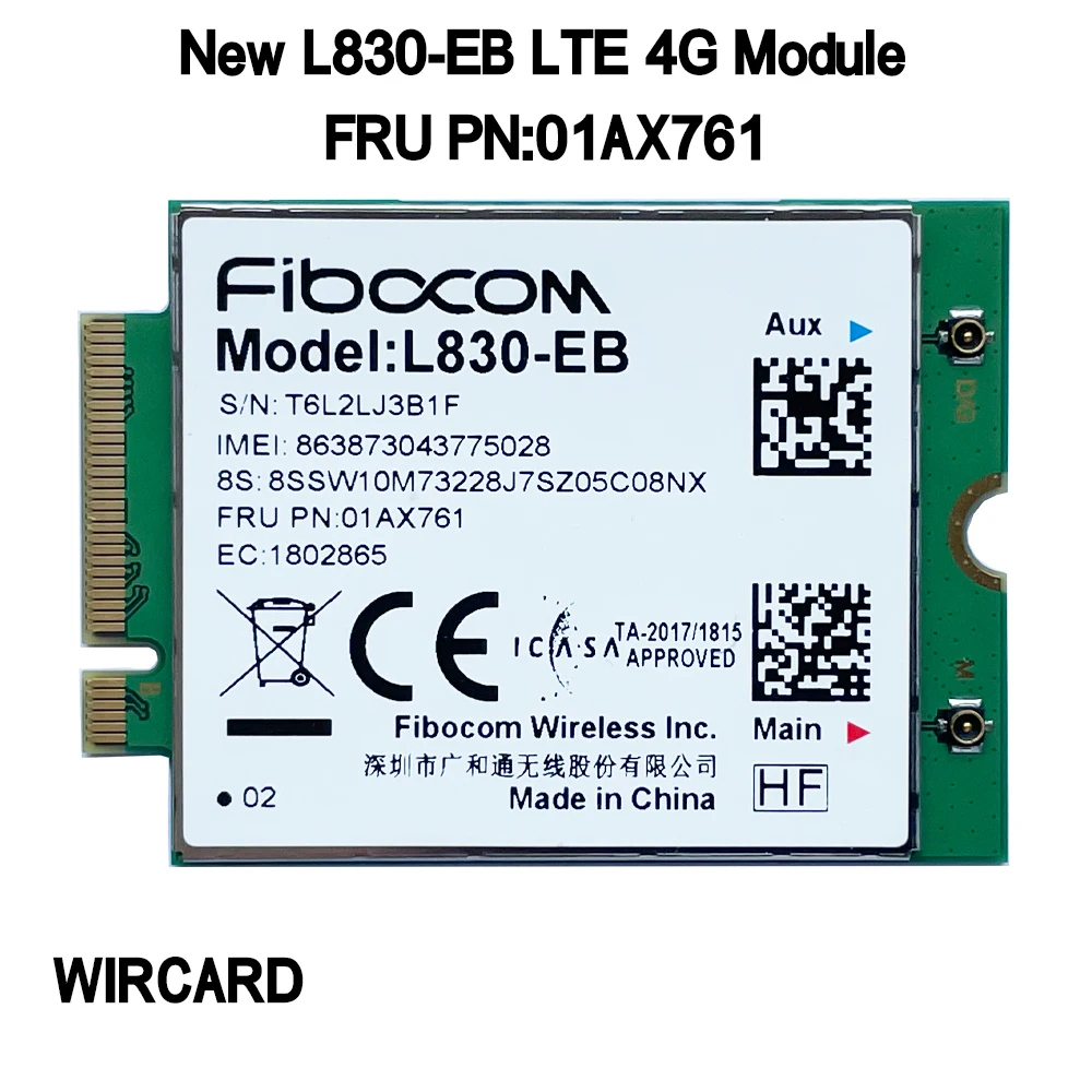 WIRCARD L830-EB Tarjeta 4G 4G módulo para Thinkpad X280 T480 T580 P52s L480 L580 T490 T590 P53s T490s X390 L490 L590 FRU 01AX761