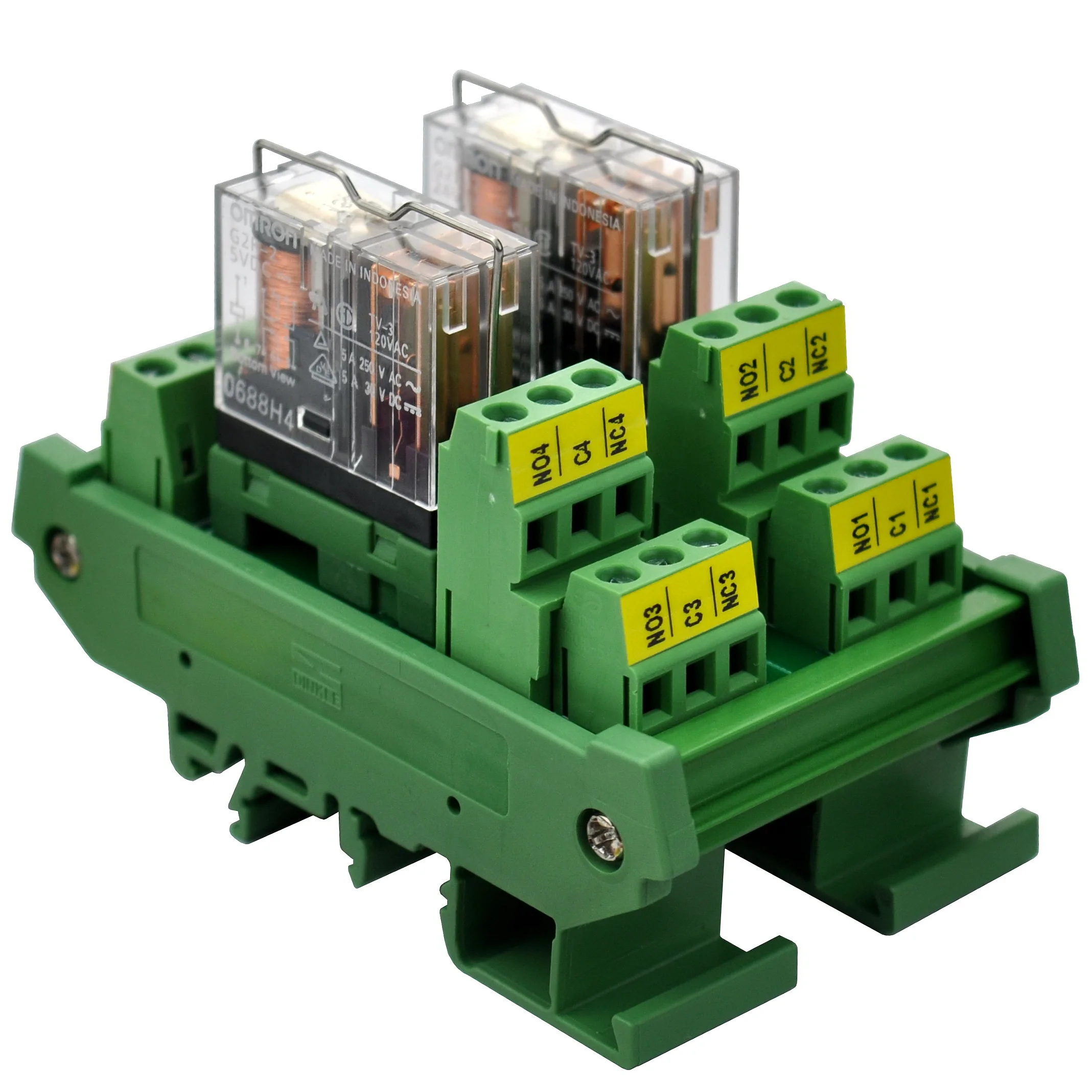 

ELECTRONICS-SALON DIN Rail Mount AC/DC 5V Control 2 DPDT 5Amp Pluggable Power Relay Interface Module.