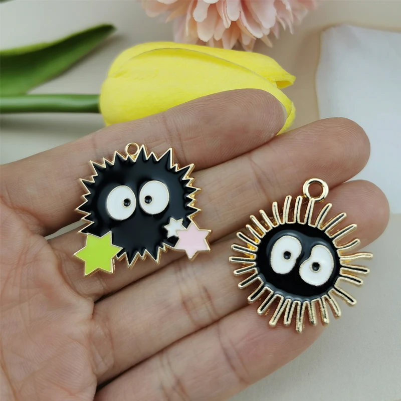 10pcs Cartoon Briquette Metal Enamel Charms Gold Tone Black Eggette Pendant For DIY Jewelry Making Bracelet Earring Accessories