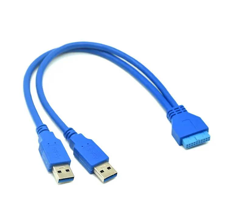 0.3m Dual 2 Port USB3.0 USB 3.0 A Male To Motherboard Mainboard 20Pin Cable Adapter 19 Pin USB Extension Cable