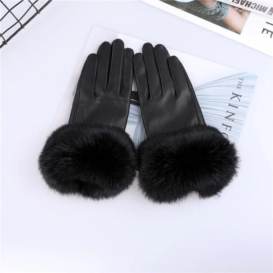 Guantes de piel de oveja auténtica para mujer, manoplas cálidas de piel de conejo, para conducir, gran oferta, Otoño e Invierno