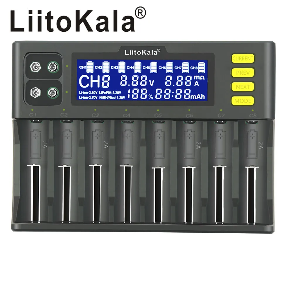 LiitoKala Lii‑S8 8‑Slot LCD Smart Battery Charger for Li‑ion LiFePO4 Ni‑MH 18650 21700 26650 AA AAA 9V Rechargeable Batteries ﻿