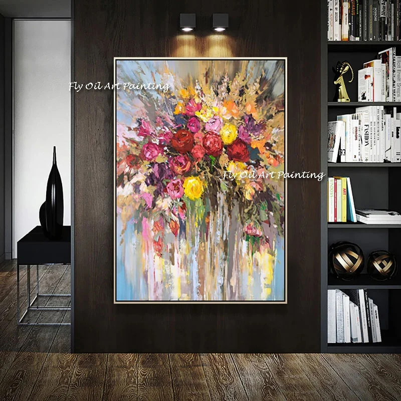 

Handmade Oil Painting Canvas Abstract Oil Painting Modern Canvas Wall Art Living Room Decorative Flower Rose Painting