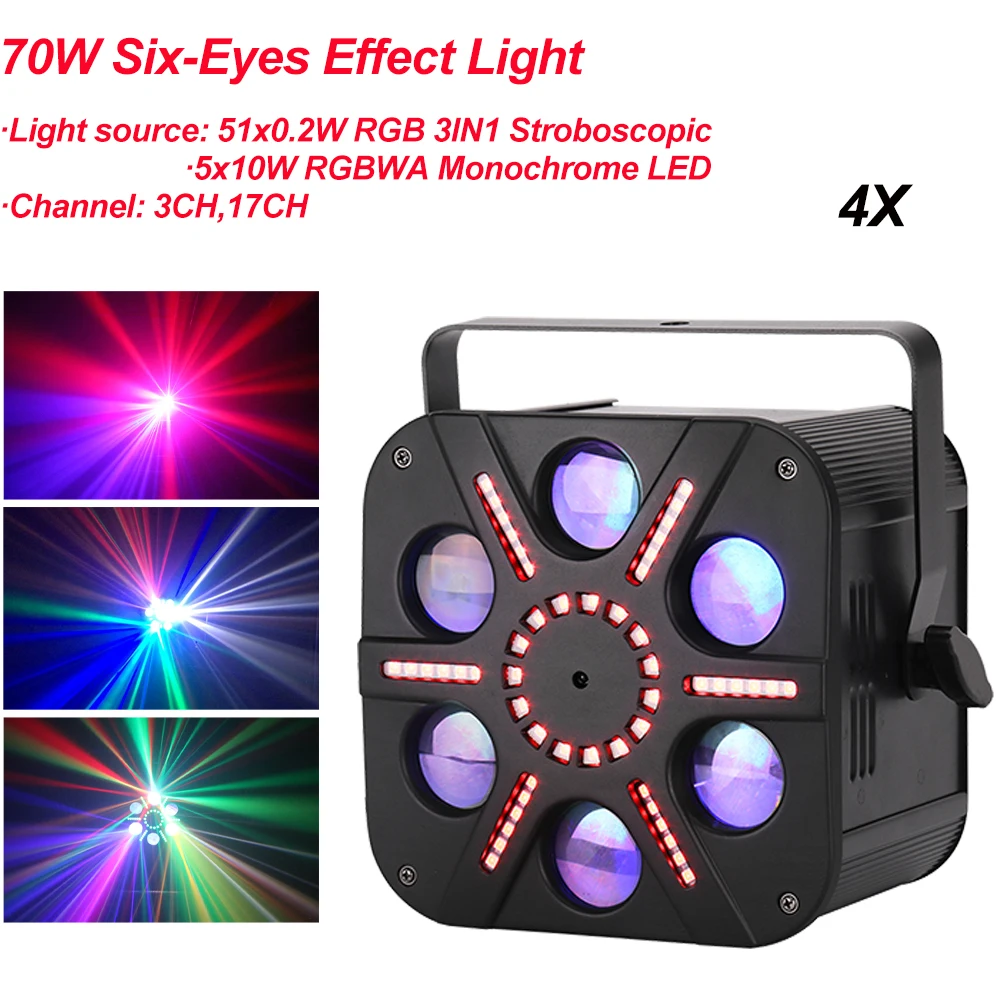 

4Pcs/Lot High brightness 6 Eyes Effect Light Beam RGBWA Colour Music Stage Light DJ Club Disco Strobe Light 6 Eyes LED Beam Lamp