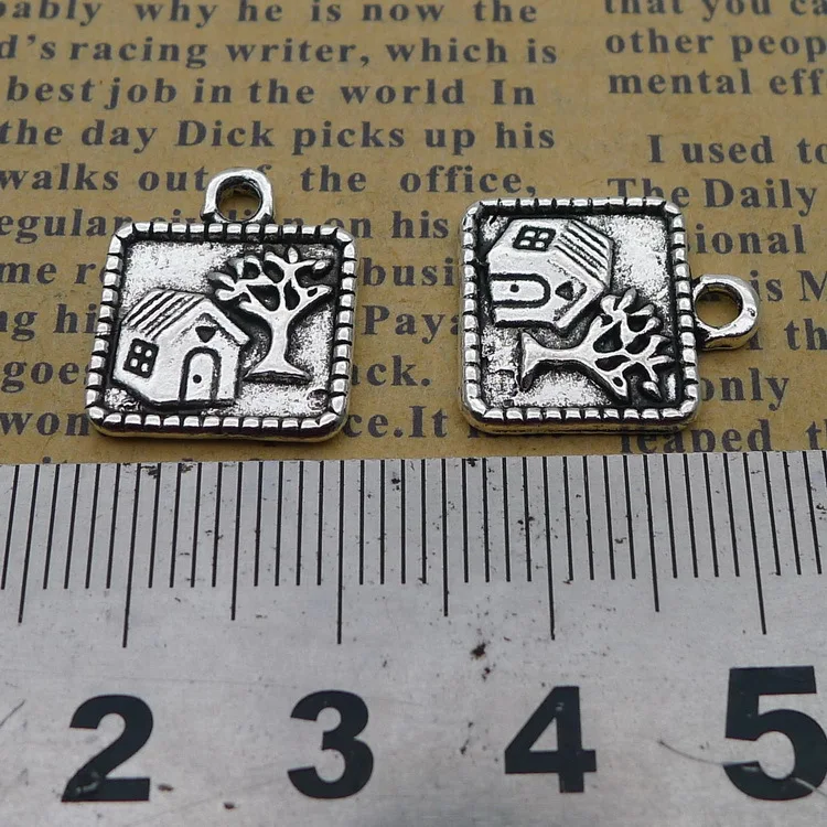 15 Pieces 14*16mm Mixed Alloy Antique Silver Color House Square Charms Vintage Bracelet Pendant Accessory For DIY Jewelry Making