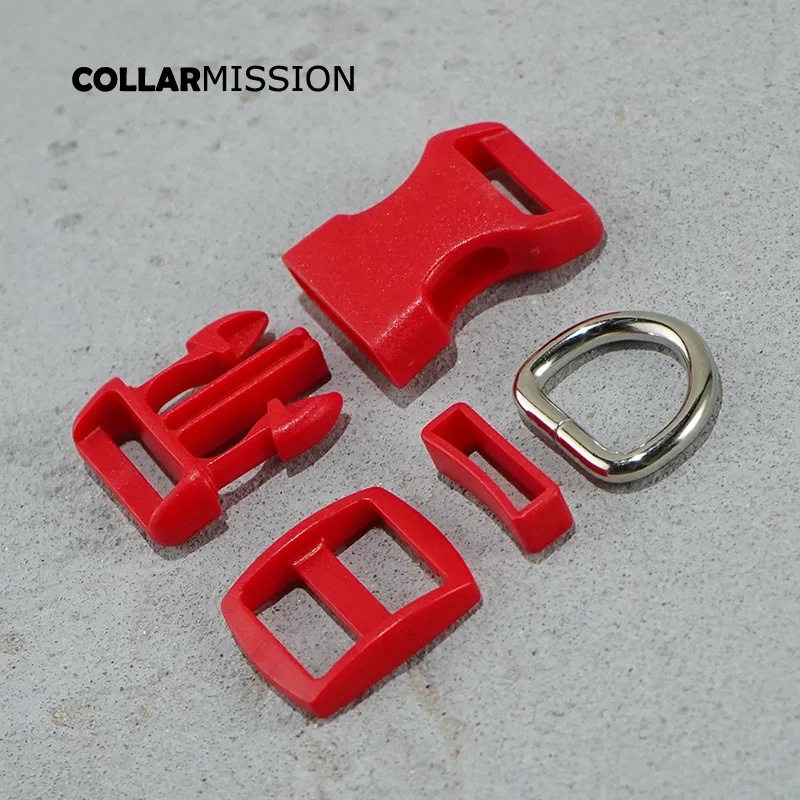 Retailing colorful (plastic buckle+Tri-Glid+square keeper+D ring) DIY dog collar 20mm red webbing sewing high quality accessory