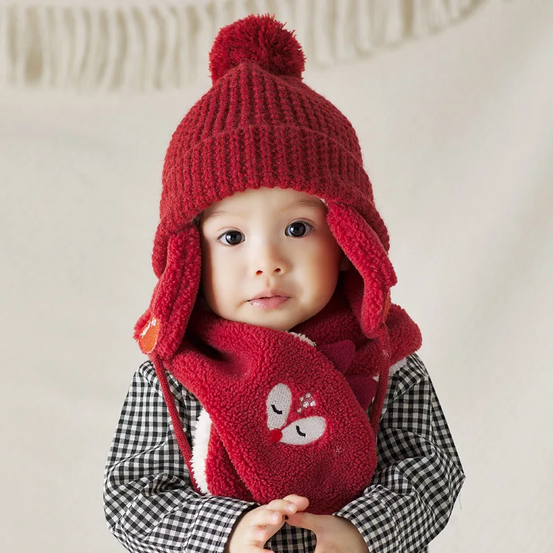 

Autumn Winter Children Scarf-collar Boys Girls Warm Beanies Caps Scarf Sets Fashion Cotton Baby knit dinosaur Hat Scarf