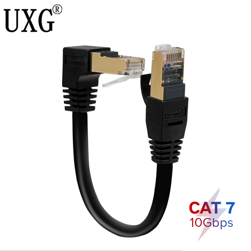 30cm kabel Ethernet RJ45 Cat7 przewód Lan UTP RJ45 sieci krótki kabel dla Cat6 kompatybilny Patch Cord 90 stopni w prawo kąt 10 gb/s