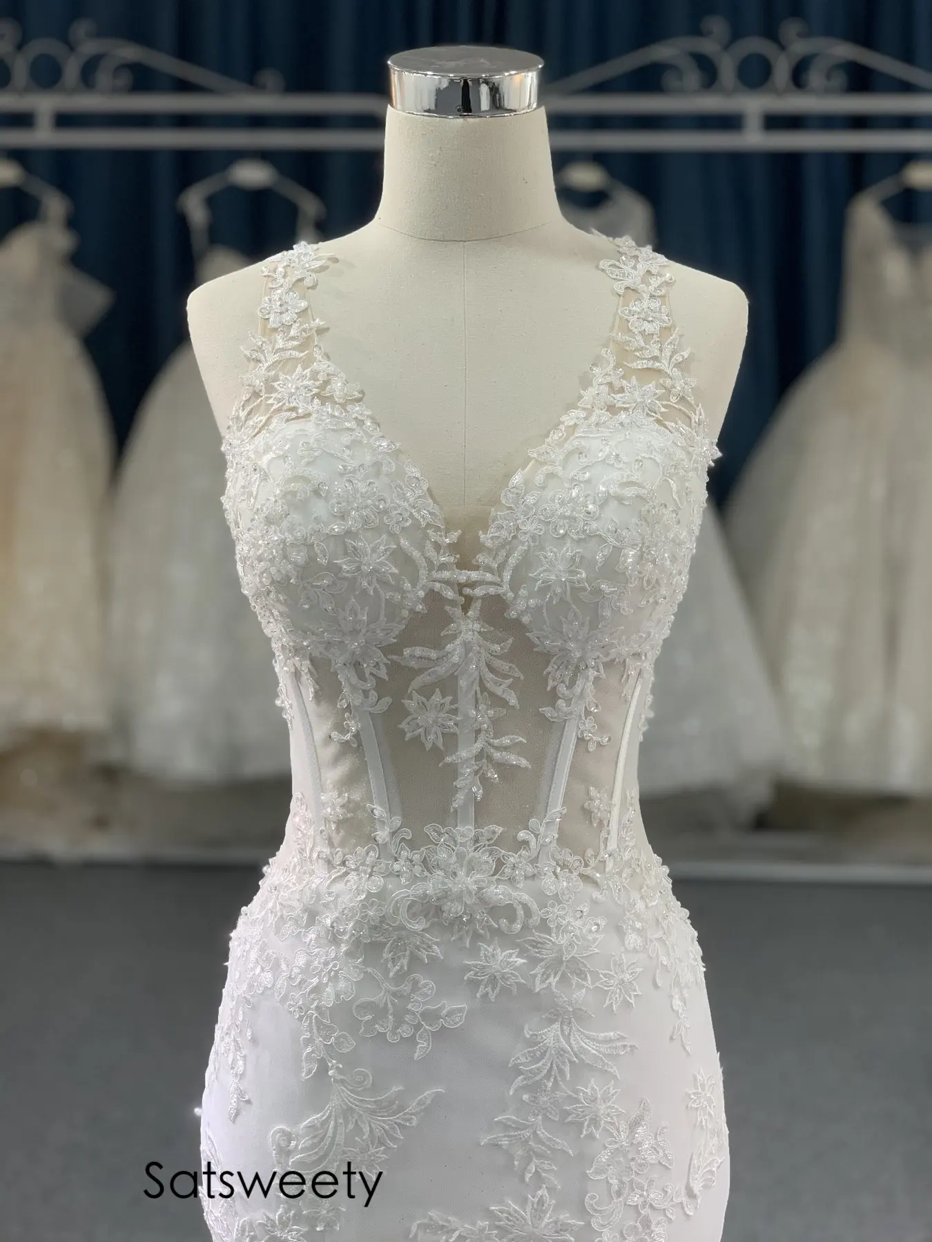 Vestido de novia de lujo con cuentas de sirena, fotos reales, encaje, novia, personalizado, cola de campana, 2021