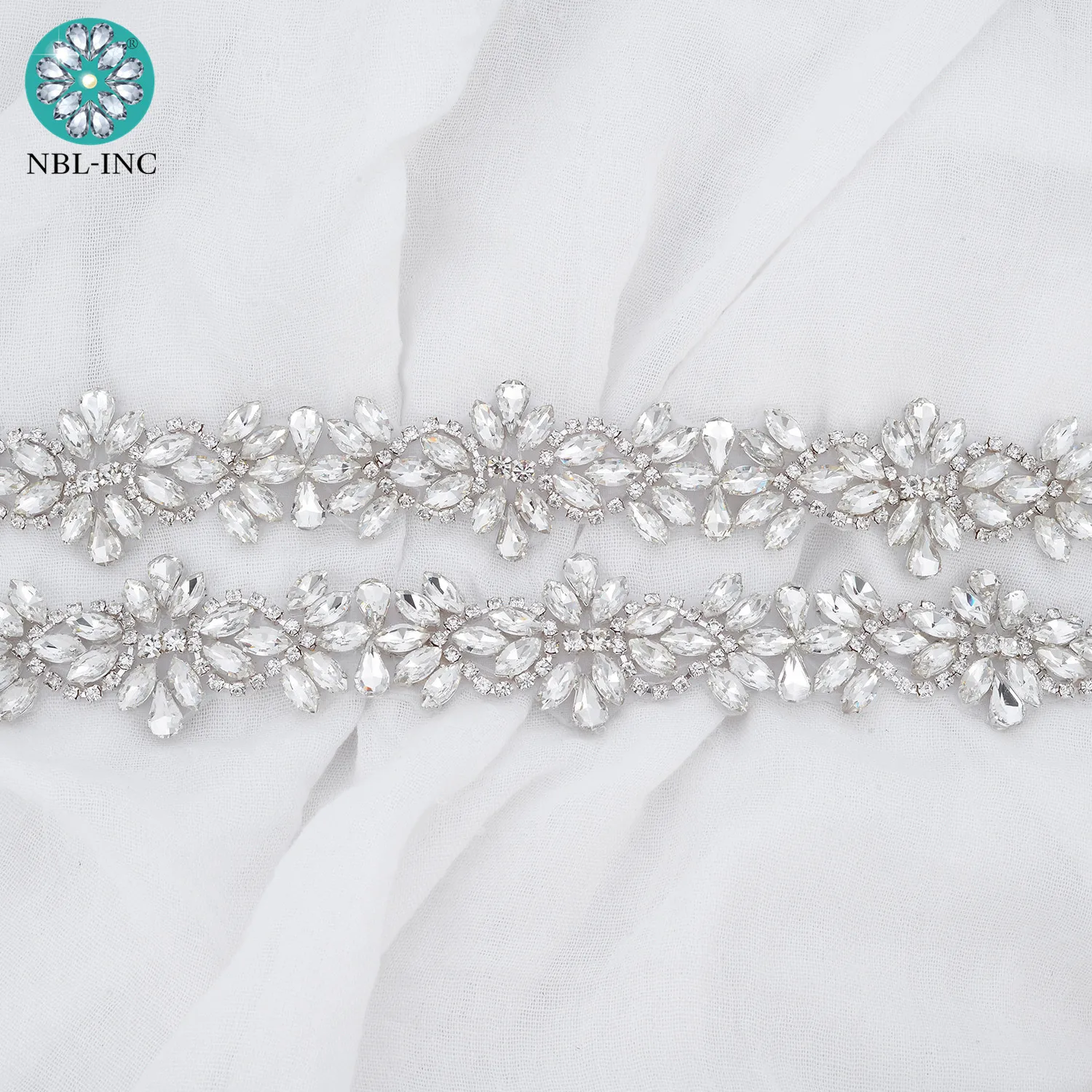 (1 Yard) Zilver Bridal Crystal Rhinestone Applique Riem Trim Sash Ijzer Op Naaien Voor Trouwjurk Wdd