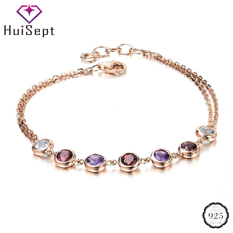 

HuiSept Luxury Silver 925 Bracelet Jewelry for Women Round Shape Topaz Gemstone Ornaments Gift Wedding Party Wholesale Bracelets