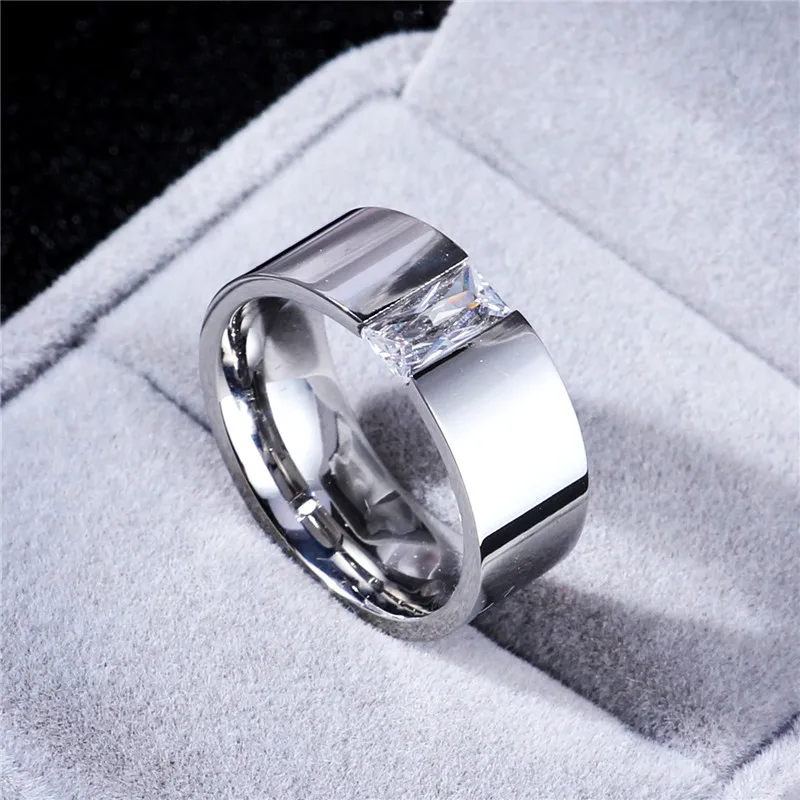 New Arrival Stainless Steel Ring Couple Ring For Women Men With Big Crystal Wedding Band Ring Width 8mm Size 6-11 Gift For Men