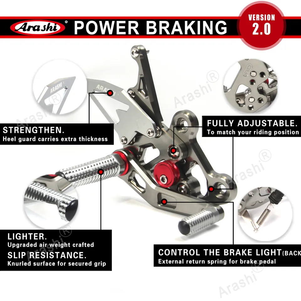 Arashi CNC Adjustable Rearset For KAWASAKI ZX-10R / ZX1000 / ABS