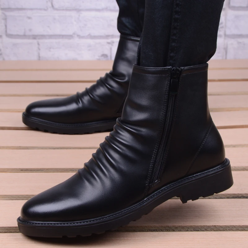 Italian Genuine Leather Men Boots Business Winter / Spring Zipper / Lace-up British High Boot Mens Cowhide Pointy Boots