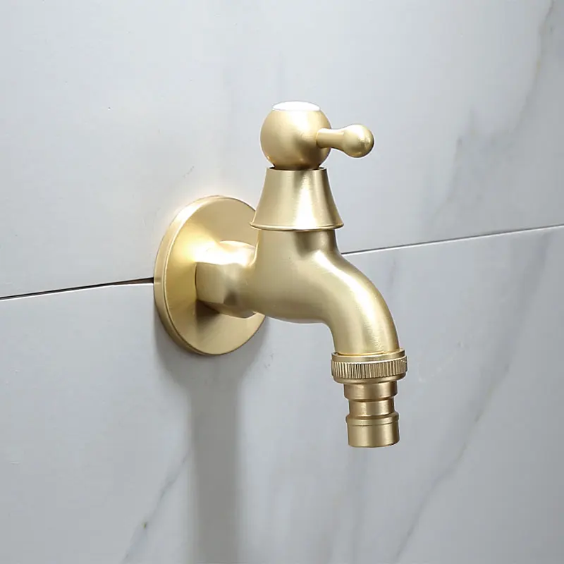 Bibcocks Wall Mounted Washing Machine Tap Mop Pool Taps Brushed Gold Brass Garden Outdoor Water Modern Kitchen Bathroom Faucets