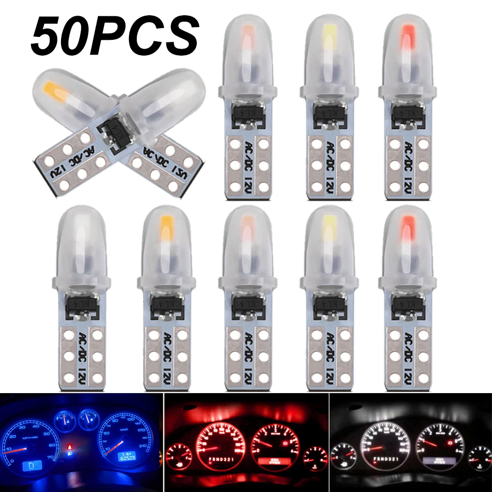 50Pcs T5 W1.2W W3W 74 86 206 Super Bright 2 SMD 3014 LED Bulb Car Interior Light Auto Side Wedge Dashboard Gauge Instrument Lamp