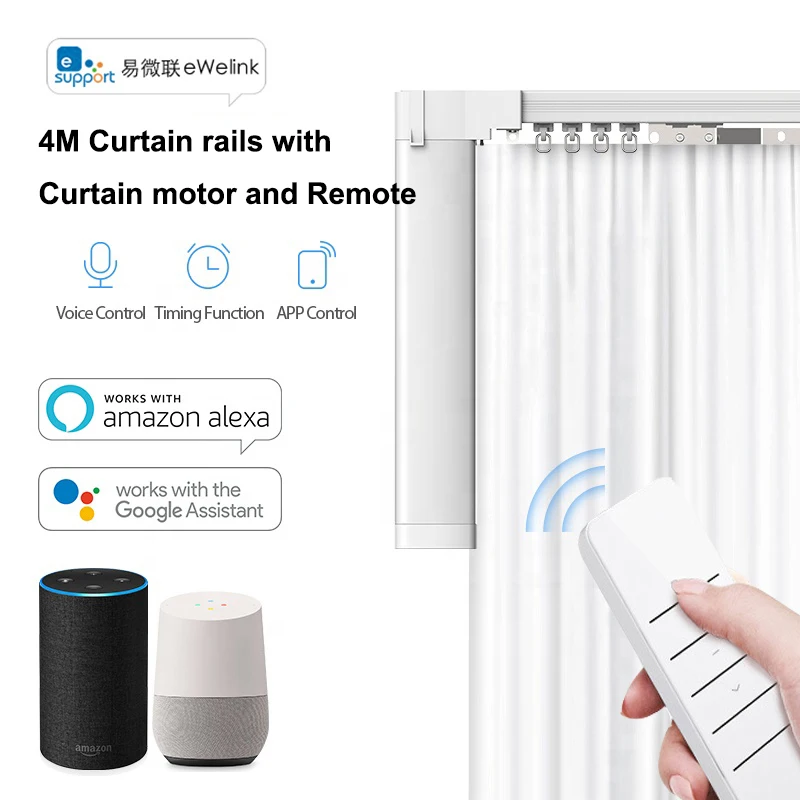 Ewelink APP Electric Curtain Motor and 4M Motorized curtain rod, Cornice Smart Home work with Alexa Echo Google Home Control