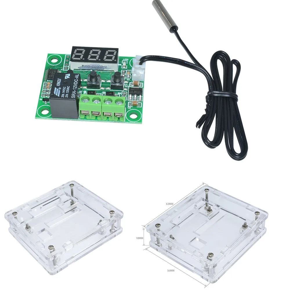 W1209 DC12V Termostato Digital LED controlador de temperatura termómetro interruptor + Shell acrílico Thermo Contro con NTC Cable Sensor