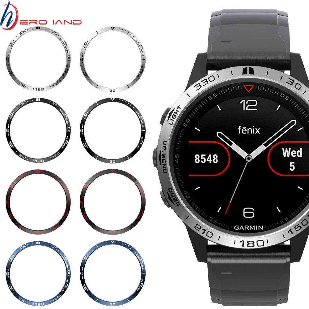 for Garmin Fenix 5 Watch Bezel Ring Stainless Steel Sculptured Time Units Adhesive Cover Anti-scratch Protection Ring