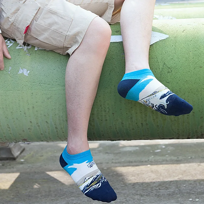 5Pairs Animal Fruit Funny Cotton Happy Invisible Summer Boat No Show Socks Women Men Short low Cute Sock Slippers Silicone Socks