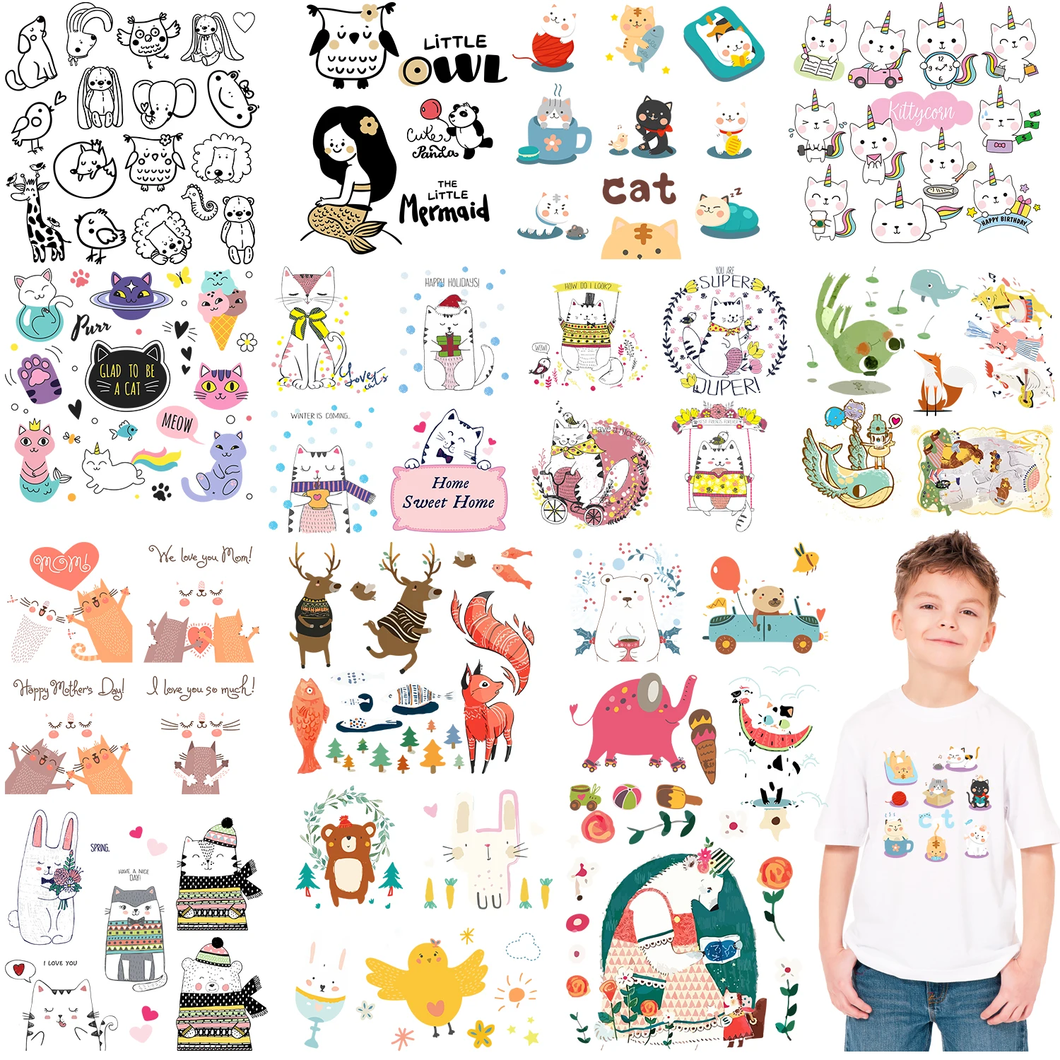 Iron on Cute Animal Patches Set for Kids Clothing DIY T-shirt Applique Heat Transfer Vinyl Unicorn Patch Stickers Thermal Press