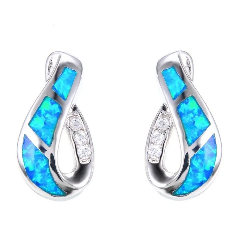 Exquisite Geometric Blue Imitation Fire Opal Stud Earrings For Women Accessories Jewelry Fashion Rhinestones Women Earrings Gift