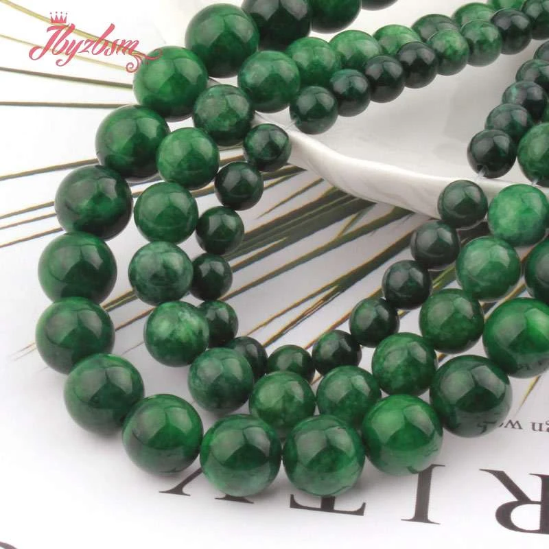 6,8,10,12,14mm Round Candy Dark Green Jades Smooth Loose Stone Beads For DIY Necklace Bracelets Jewelry Making Strand 15