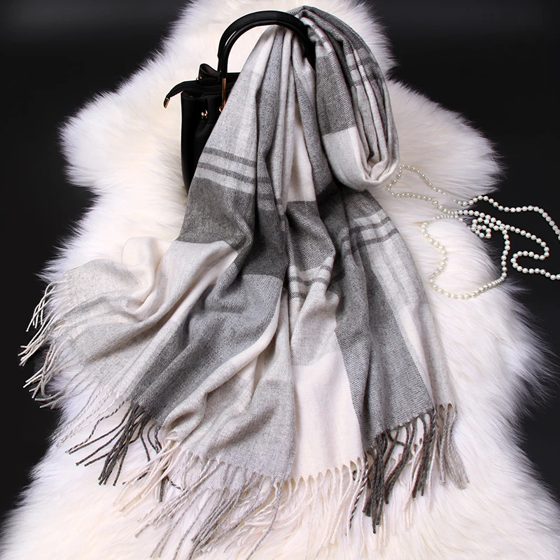 Pink Plaid Wool Scarf for Women Korean Autumn Warm Shawls and Wraps Pashmina Foulard Winter Cashmere Scarves Blanket Echarpe