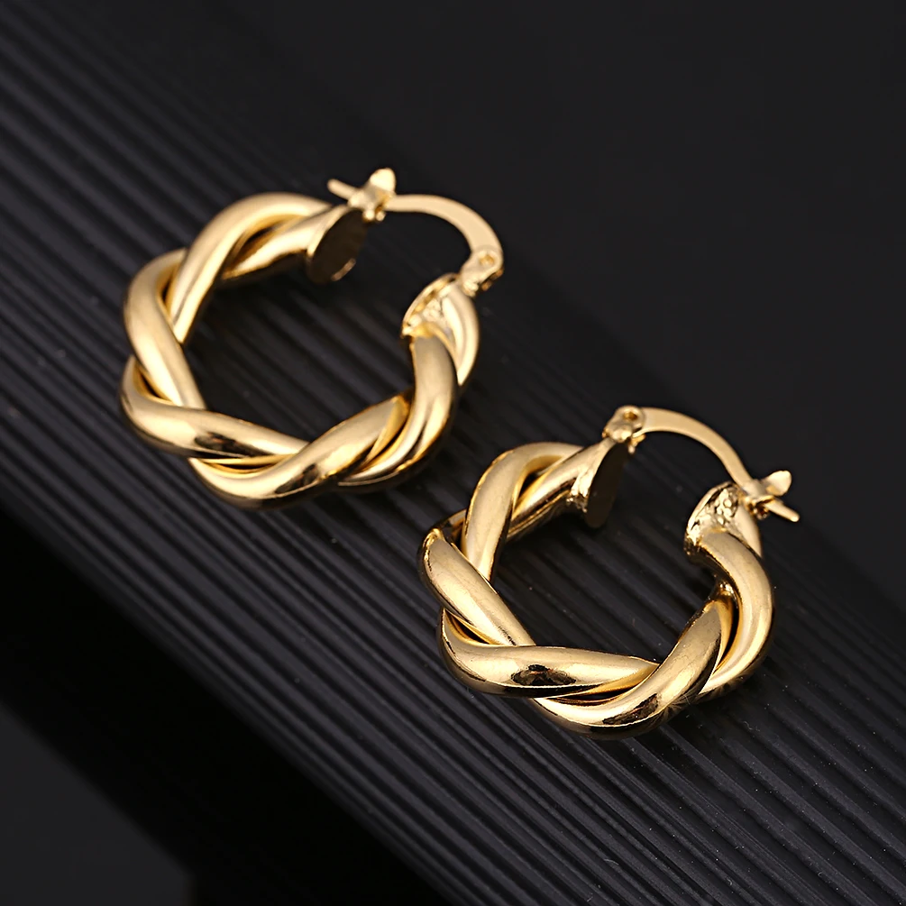 Dubai Gold Africa Twill Circle Round Hoop Earrings For Women Ear Buckle Indonesia Nigeria Congo Party Gifts Fashion Jewelry