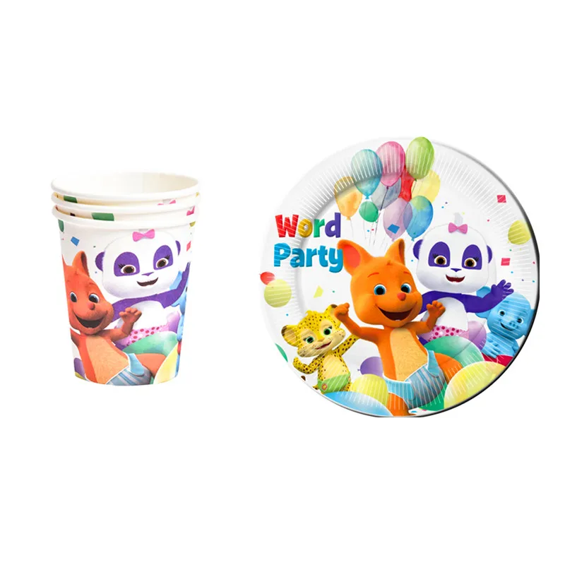 Hot Word Party Theme Birthday Party Decoration Tableware Set Cartoon Animals Paper Cup Plate Baby Shower Kids Birthday Supplies