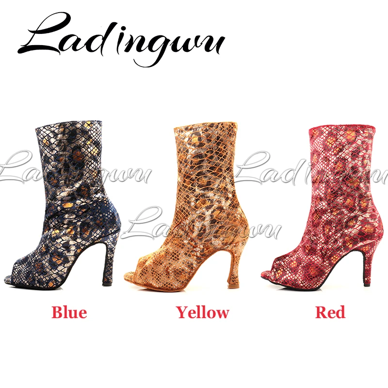 Ladingwu Discounts Sale Jazz Salsa Ballroom Latin Dance Shoes For Women Training Ladies Boot Snake texture Suede Dance Boots