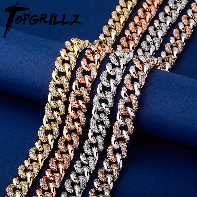 

TOPGRILLZ Gold-plate Men's 16mm Miami Cuban Chain Iced Out Zircon Necklace Hip Hop Fashion Jewelry