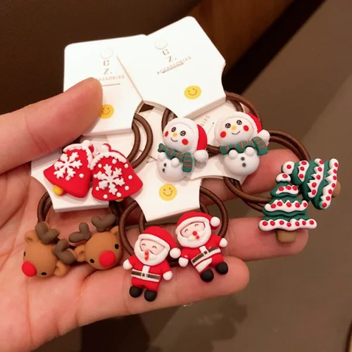 2/6 unidades de bandas elásticas para el cabello de alce de Navidad, lazos de goma para el cabello, accesorios para el cabello para niñas, coleteros, tocados de goma