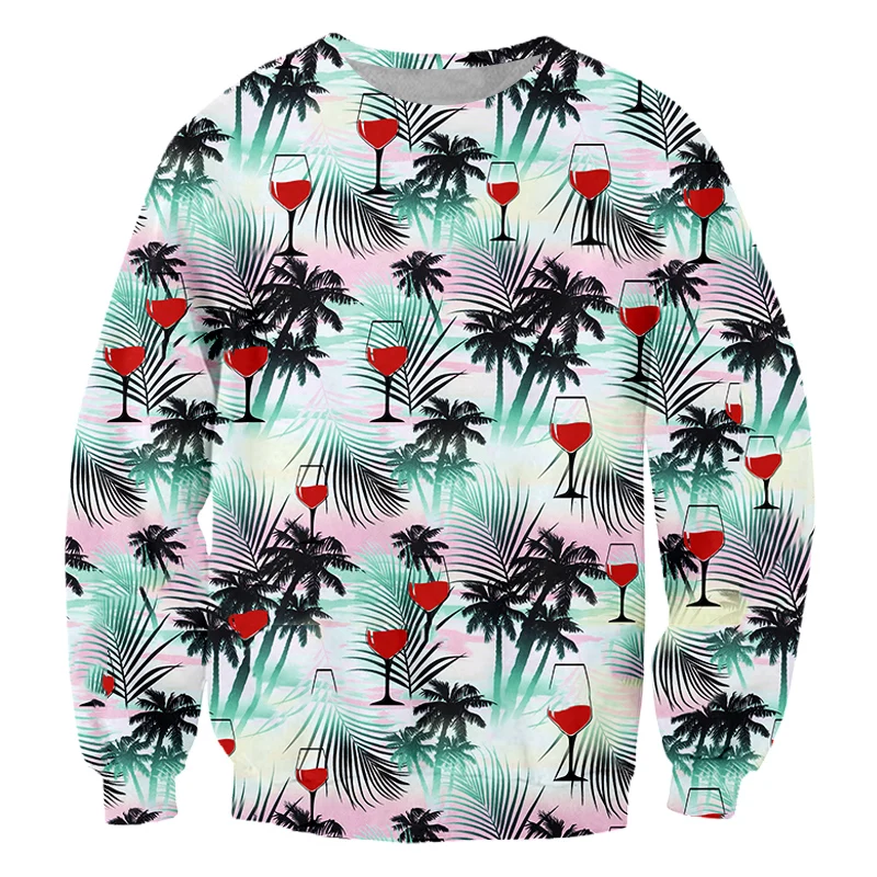 3D Round Neck Sweater Leisure Red Wine Coconut Tree 3D New Print Women Men Casual Clothes Spring  Sweatshirts Women's Clothing