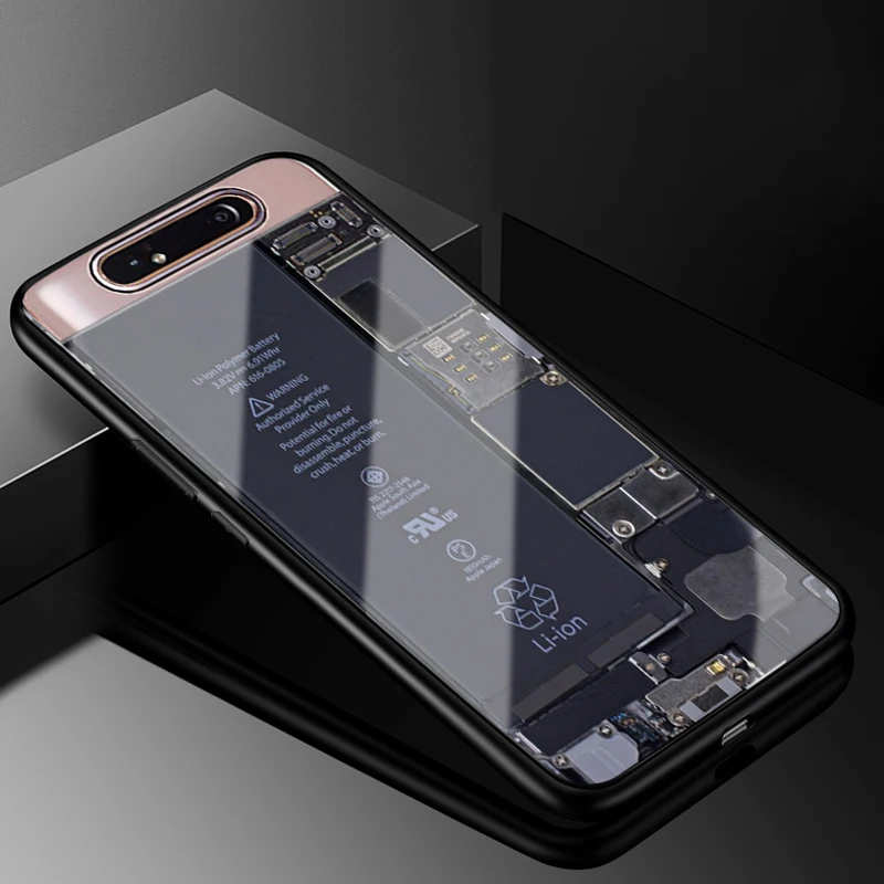 For Samsung Galaxy A80 Case Hard PC Glass Phone Case Black TPU Bumper Cover for Samsung A80 Galaxy A80 A 80 2019 Cover A805