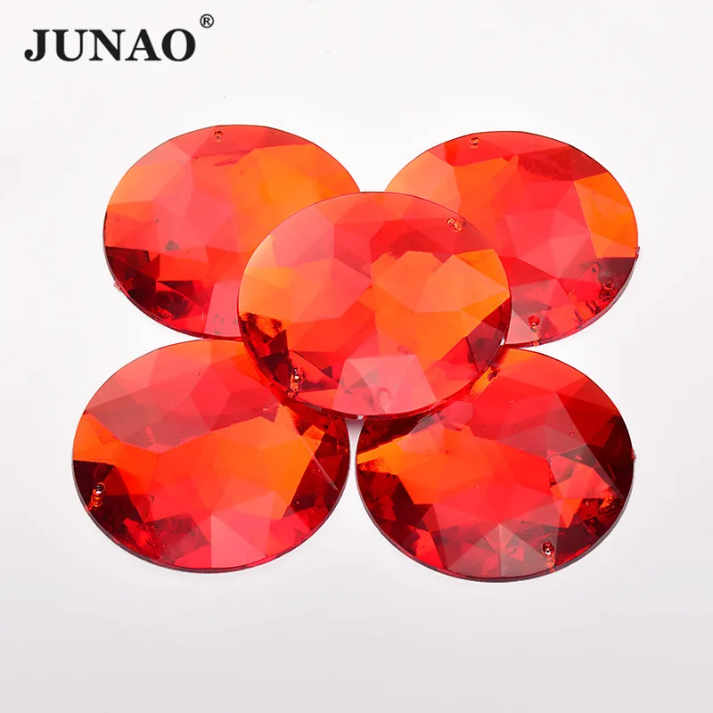 JUNAO 5pcs 52mm Big Size Sew On Red Rhinestones Appliques Flatback Large Round Acrylic Strass Needlework Crystals Stone for DIY