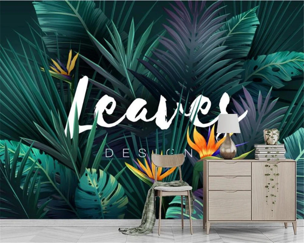 WELLYU Customizable fashion silk papel de parede 3d wallpaper HD Abstract Plant Rainforest Banana leaf living room backdrop3D