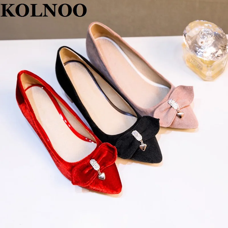 

KOLNOO New Handmade Ladies Chunky Heels Pumps Mid-Heel Slip-On Butterfly-Knot Pointed-Toe Large Size 35-47 Fashion Court Shoes