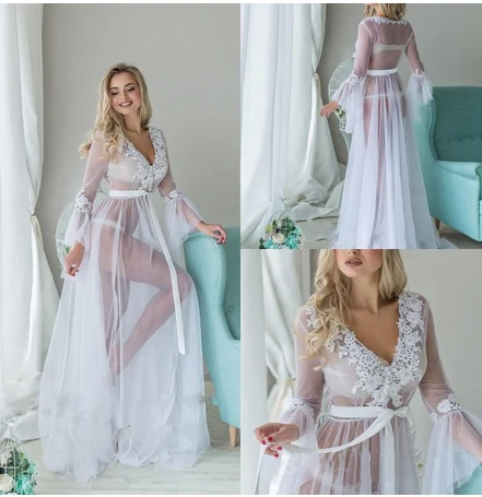 Women Robes Lace Sleepwear Babydoll See Through Ladies Floral Long Dress Sexy Clothes For Taking Pictures