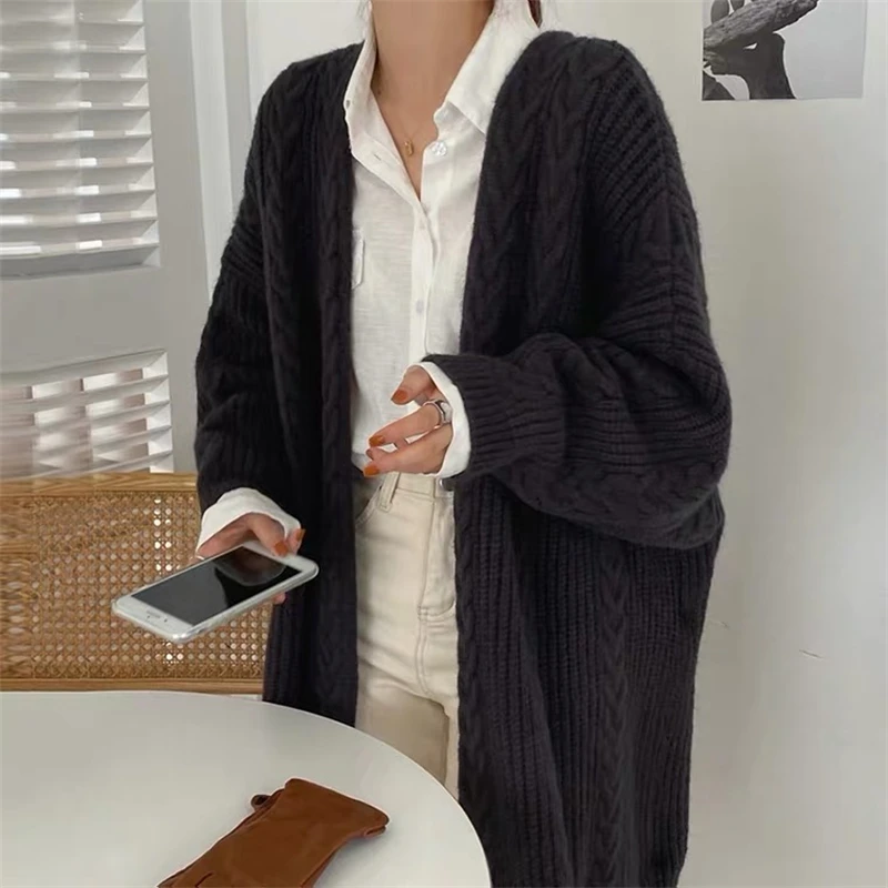 LMQ-Cardigan à Manches sulfpour Femme, Pull Long Décontracté, Doux et Confortable, Couleur Unie, Taille Libre, Style Coréen, Nouvelle Collection