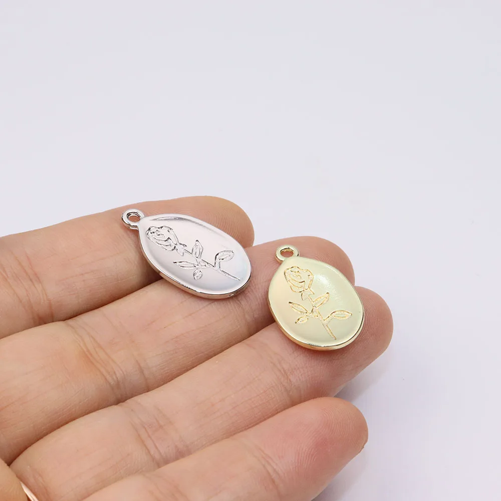 Eruifa 10 قطعة 13*22 مللي متر شعبية زهرة الورد سبائك الزنك مجوهرات Charms بها بنفسك Charms قلادة النساء فتاة قلادة ، القرط سوار 2 ألوان